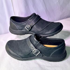 Merrell Black Women's Slip-On Moccasins with Buckle Accent